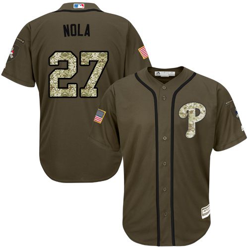Phillies #27 Aaron Nola Green Salute to Service Stitched MLB Jersey